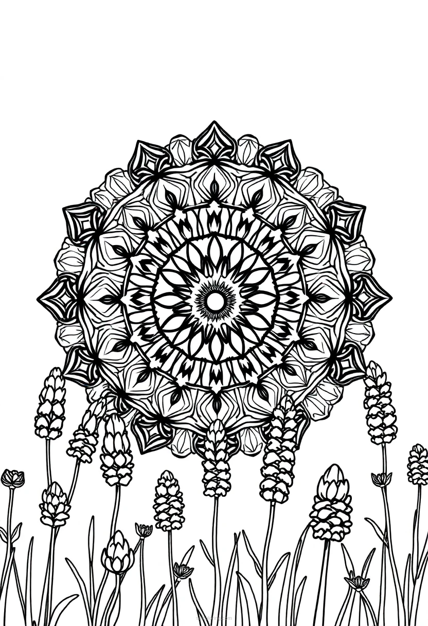 Lavender Field coloring page for kids