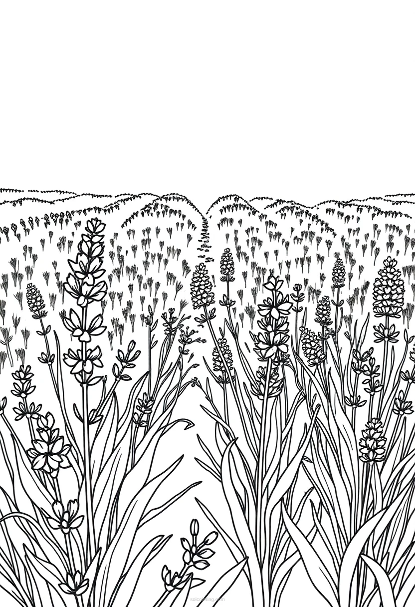 Lavender Field coloring page for kids