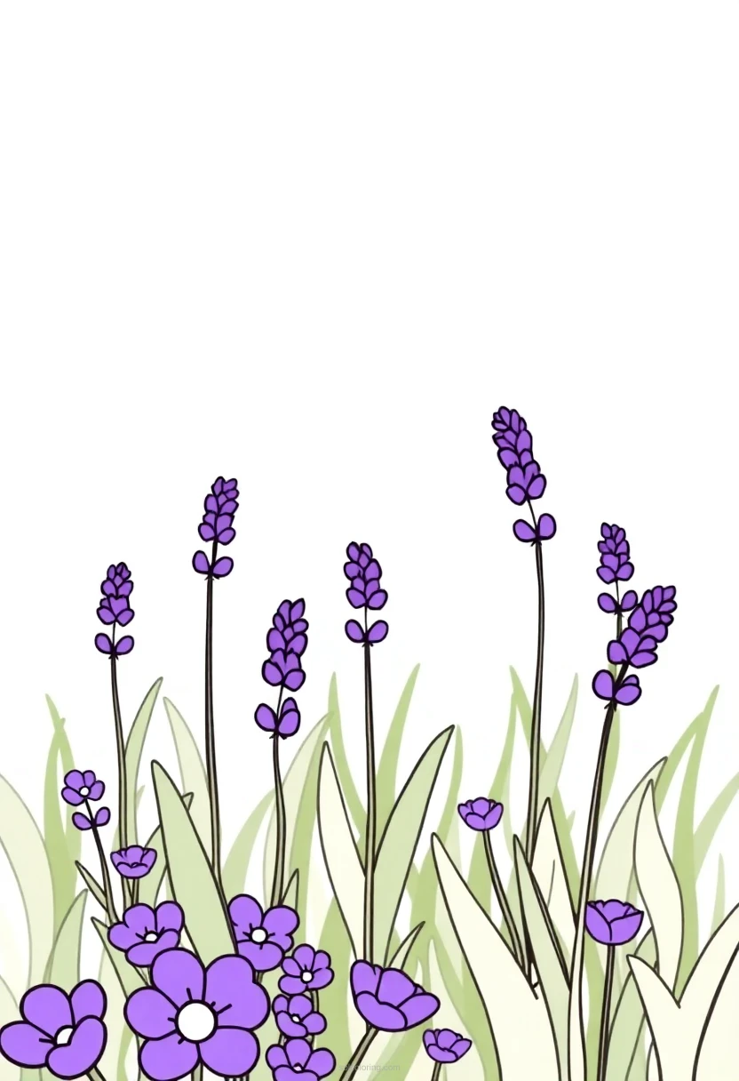 Lavender Field coloring page for kids