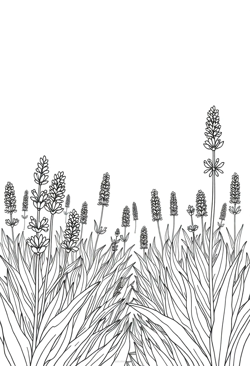 Lavender Field coloring page for kids