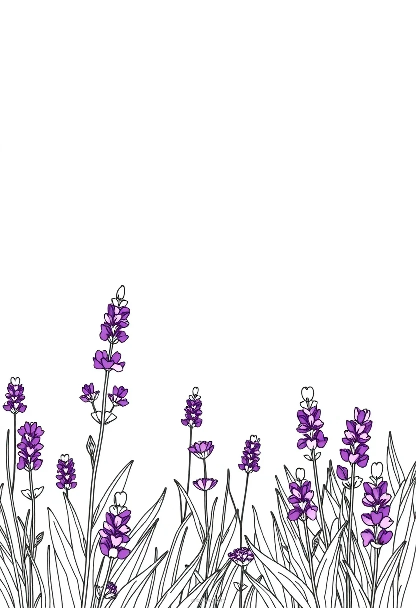 Lavender Field coloring page for kids