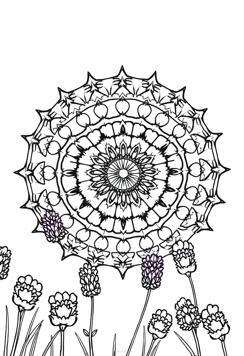 Lavender Field coloring page for kids