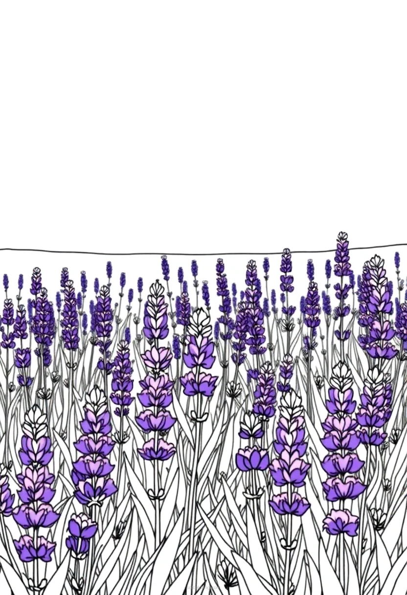 Lavender Field coloring page for kids