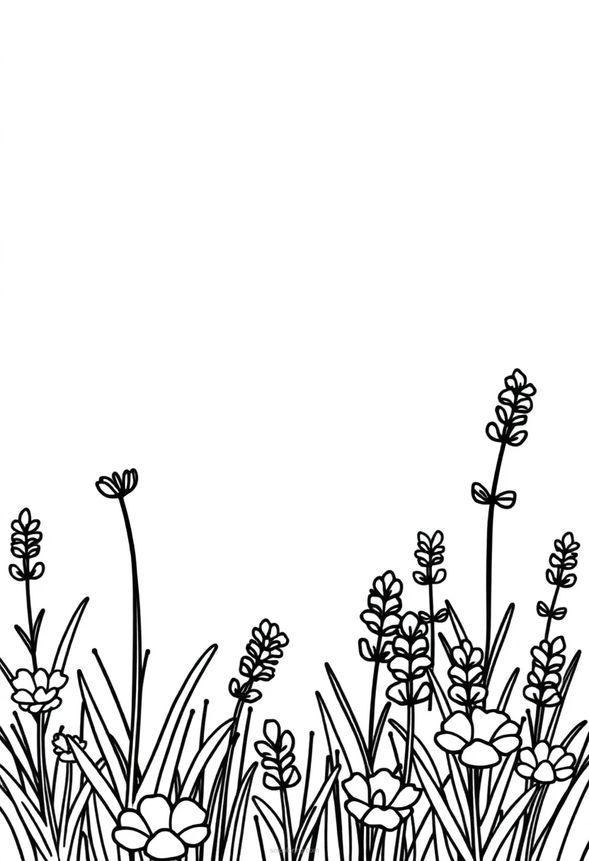 Lavender Field coloring page for kids