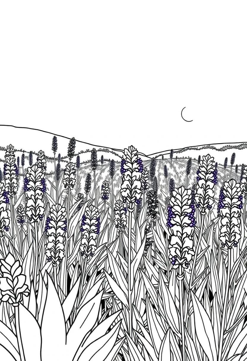 Lavender Field coloring page for kids