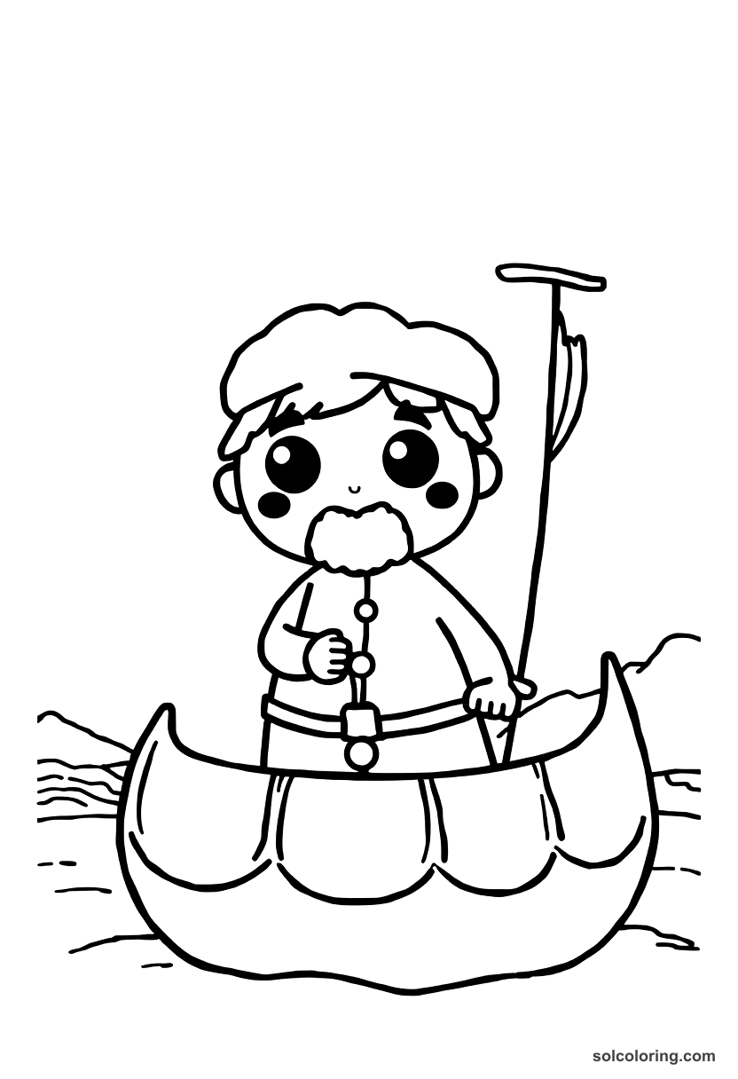 Cute Cartoon Leif Erikson Landing in Vinland coloring page, free printable cute cartoon style
