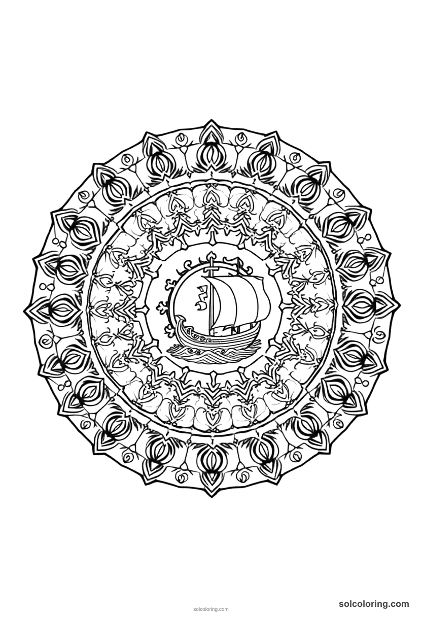 Mandala Leif Erikson Landing in Vinland mandala coloring page for kids