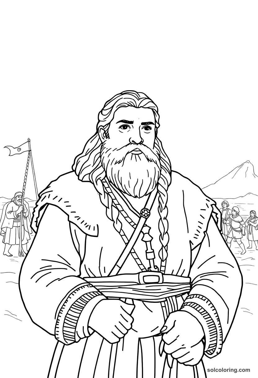 Leif Erikson Landing in Vinland coloring page, free printable realistic style