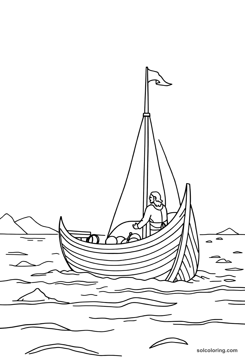 Simple Leif Erikson Landing in Vinland coloring page, free printable simple style