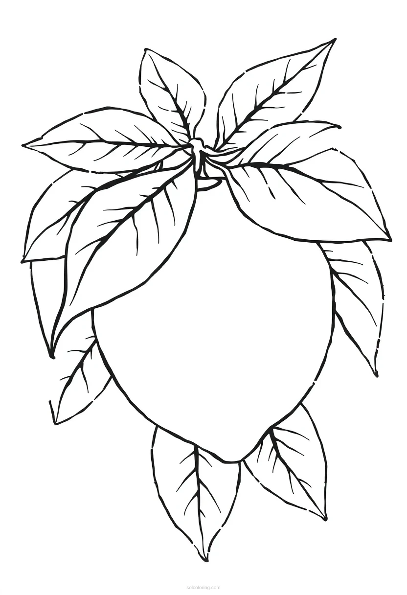 Lemon With Leaves coloring page for kids