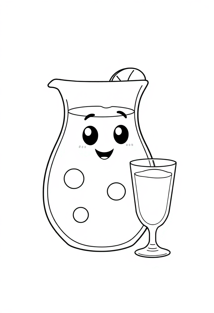 Lemonade Pitcher and Glass coloring page, free printable