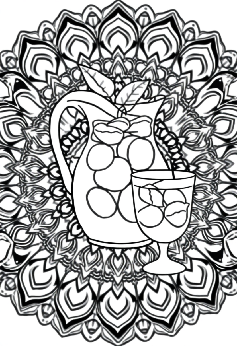 Lemonade Pitcher and Glass coloring page, free printable