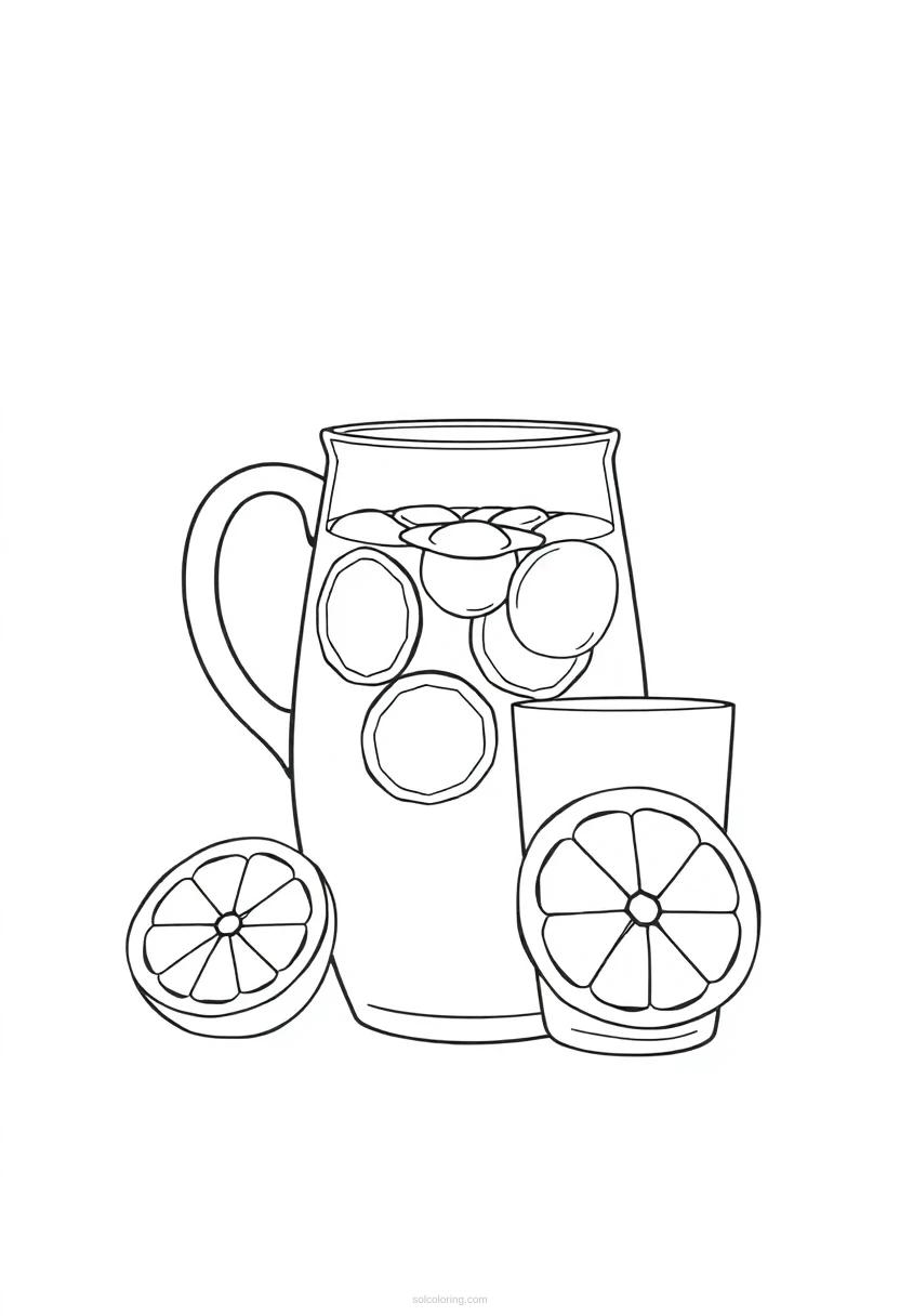 Lemonade Pitcher and Glass coloring page for kids