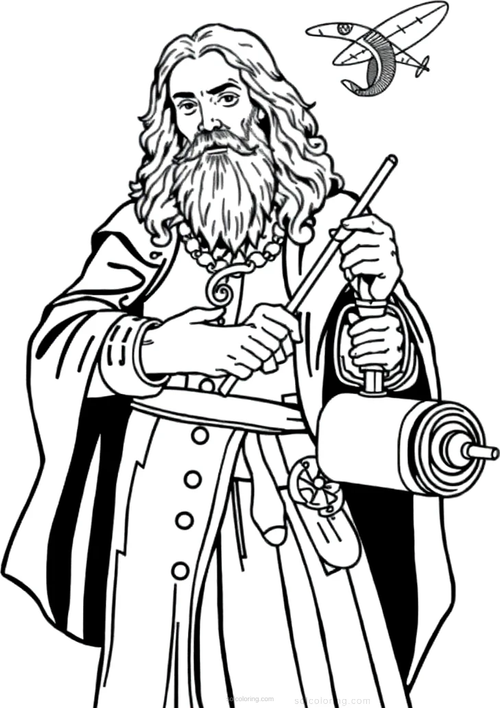 Leonardo Da Vinci Inventor With Flying Machine coloring page for kids