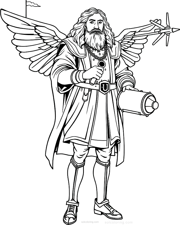 Leonardo Da Vinci Inventor With Flying Machine coloring page for kids