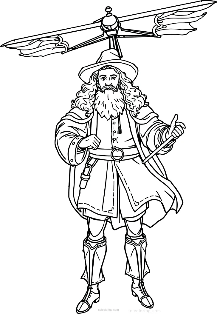 Leonardo Da Vinci Inventor With Flying Machine coloring page for kids
