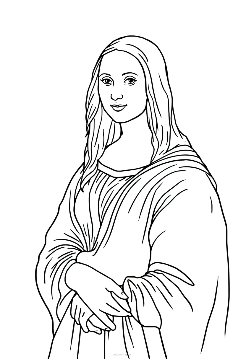 Leonardo da Vinci Painting the Mona Lisa coloring page for kids