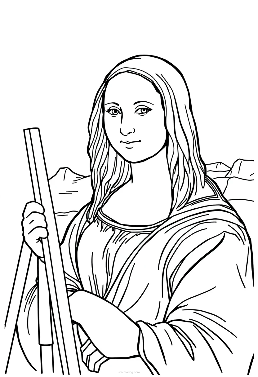 Leonardo da Vinci Painting the Mona Lisa coloring page for kids
