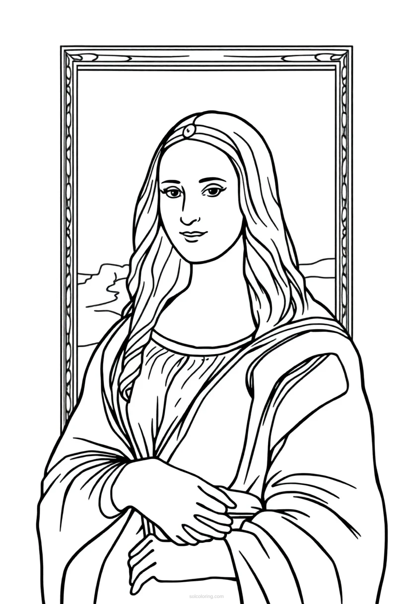 Leonardo da Vinci Painting the Mona Lisa coloring page for kids