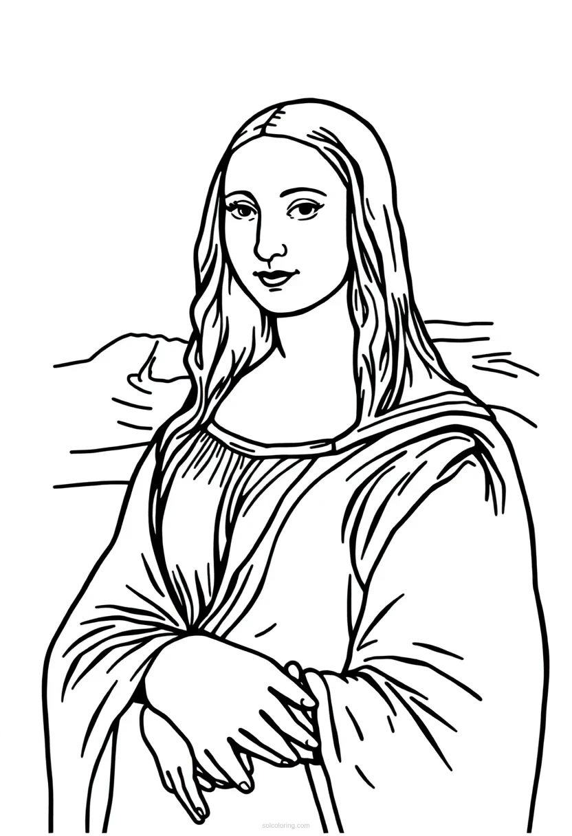 Leonardo da Vinci Painting the Mona Lisa coloring page for kids