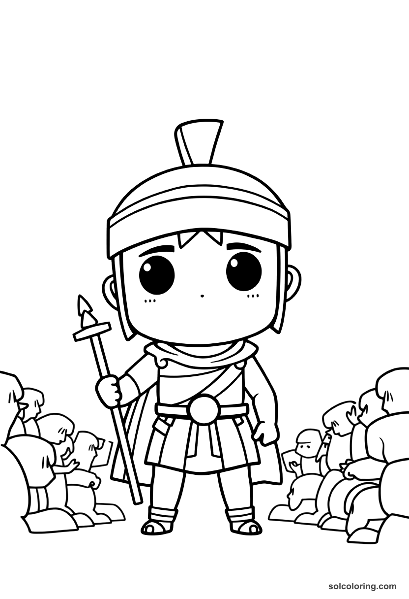 Chibi Leonidas at the Gates of Thermopylae coloring page, free printable chibi style