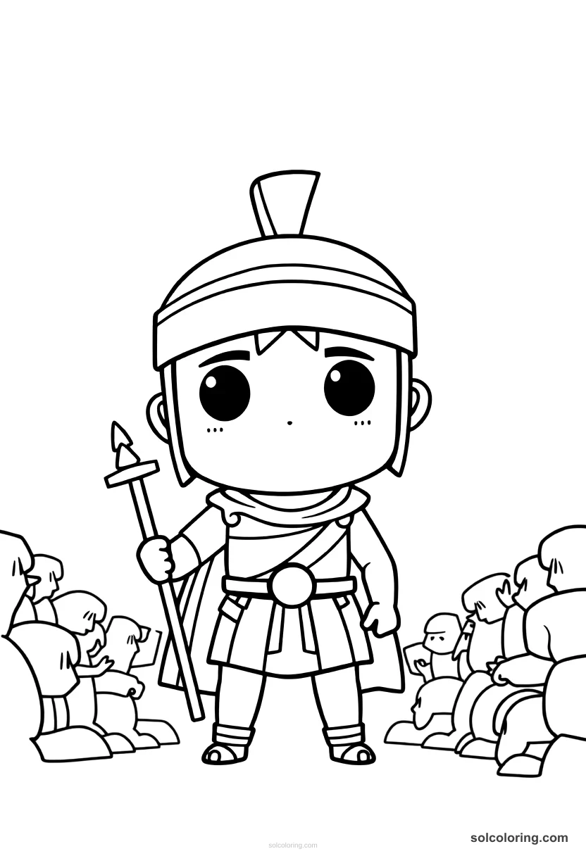 Chibi Leonidas at the Gates of Thermopylae chibi coloring page for kids