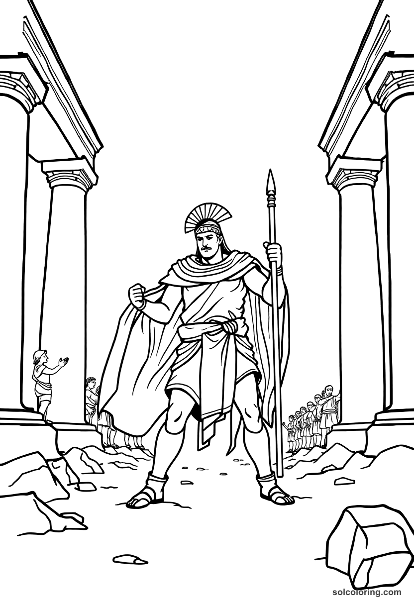 Simple Leonidas at the Gates of Thermopylae coloring page, free printable simple style