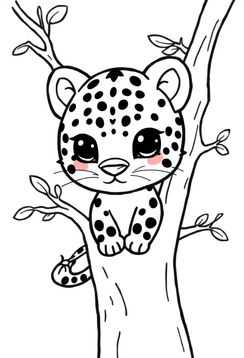 Leopard in Tree coloring page, free printable