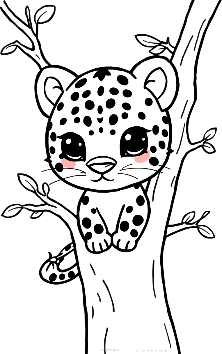 Leopard in Tree coloring page for kids