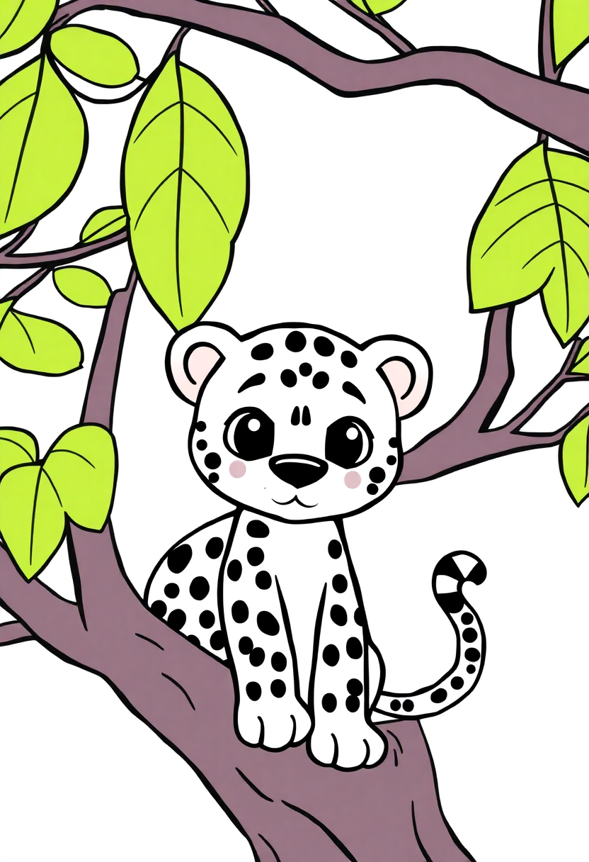 Leopard in Tree coloring page, free printable