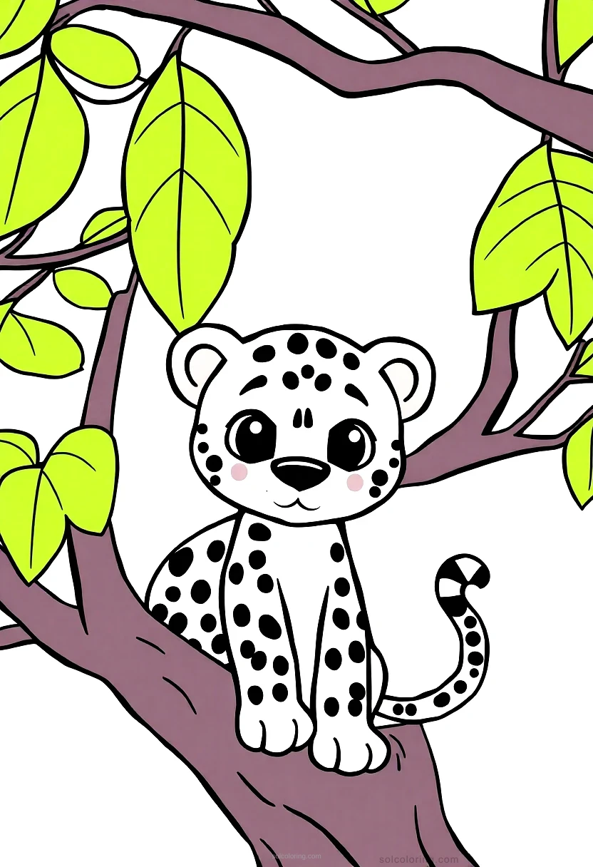 Leopard in Tree coloring page for kids