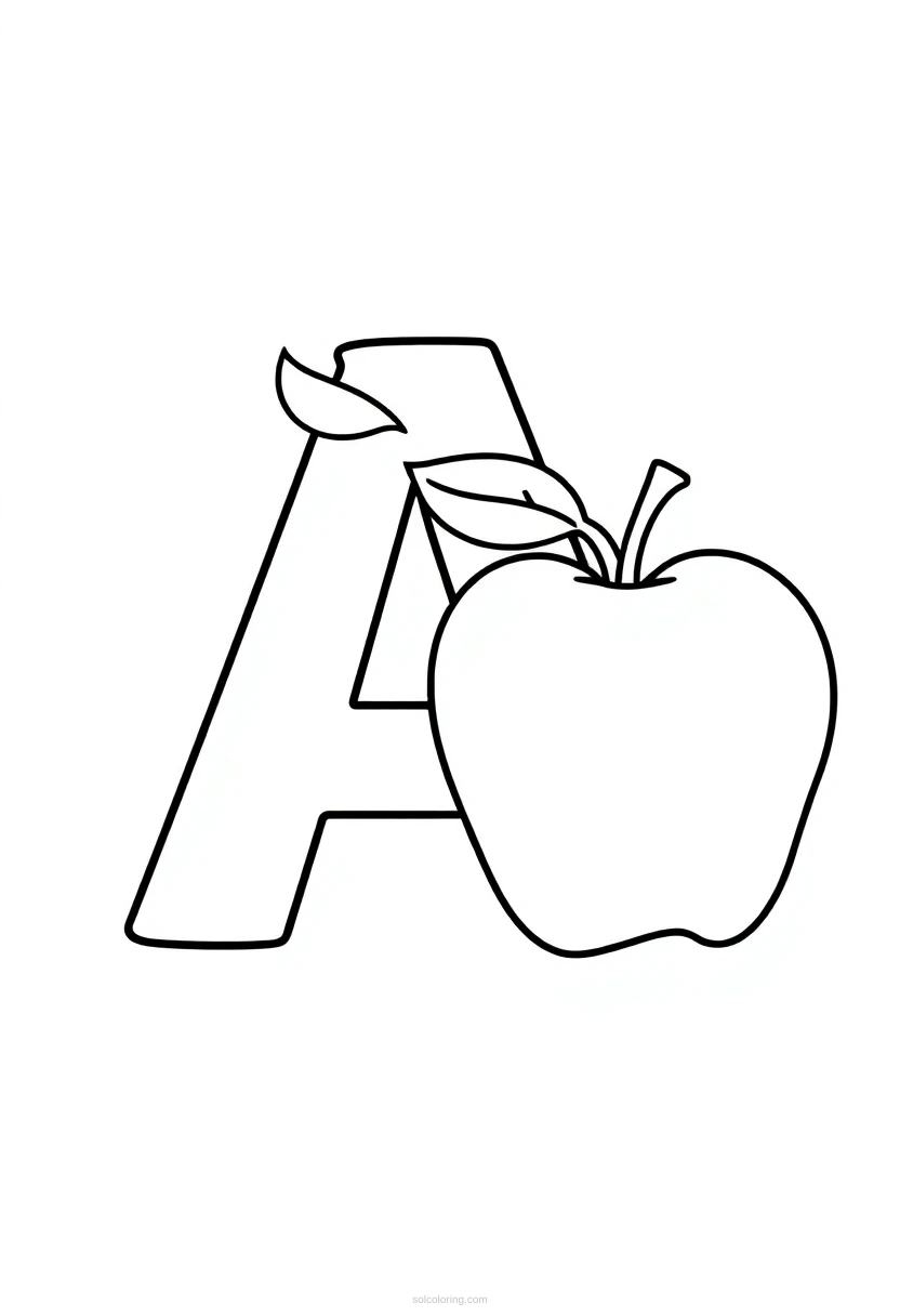 Letter A with Apple coloring page for kids