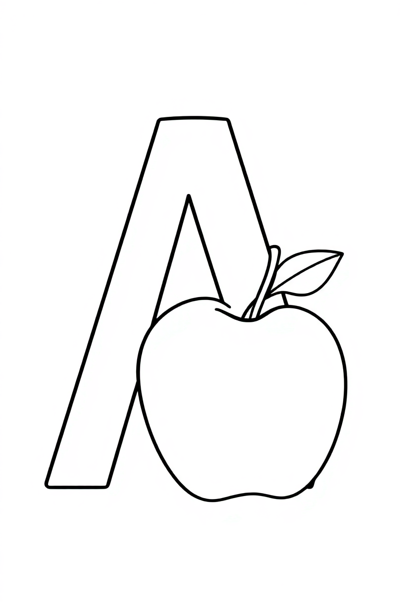 Letter A with Apple coloring page for kids