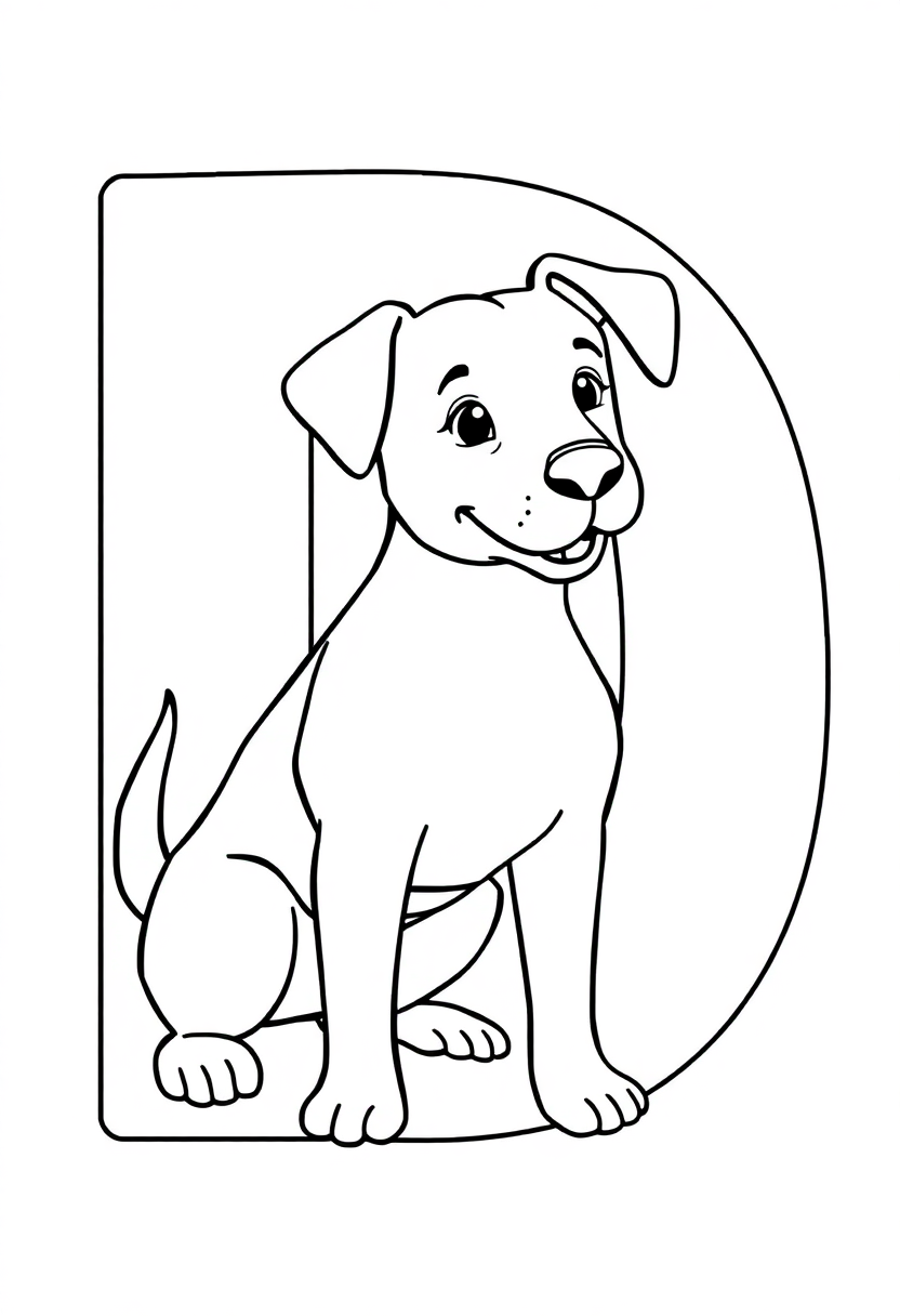 Letter D with Dog coloring page for kids