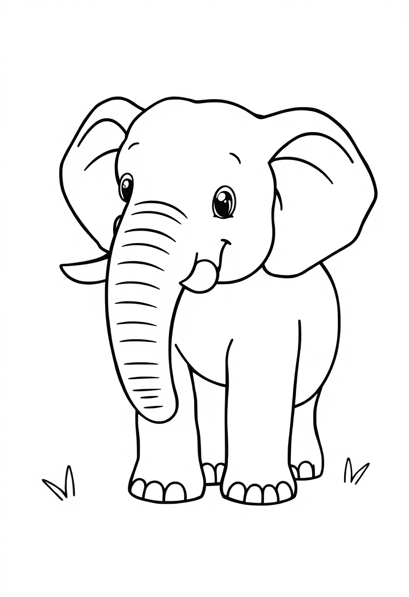 Letter E with Elephant coloring page for kids