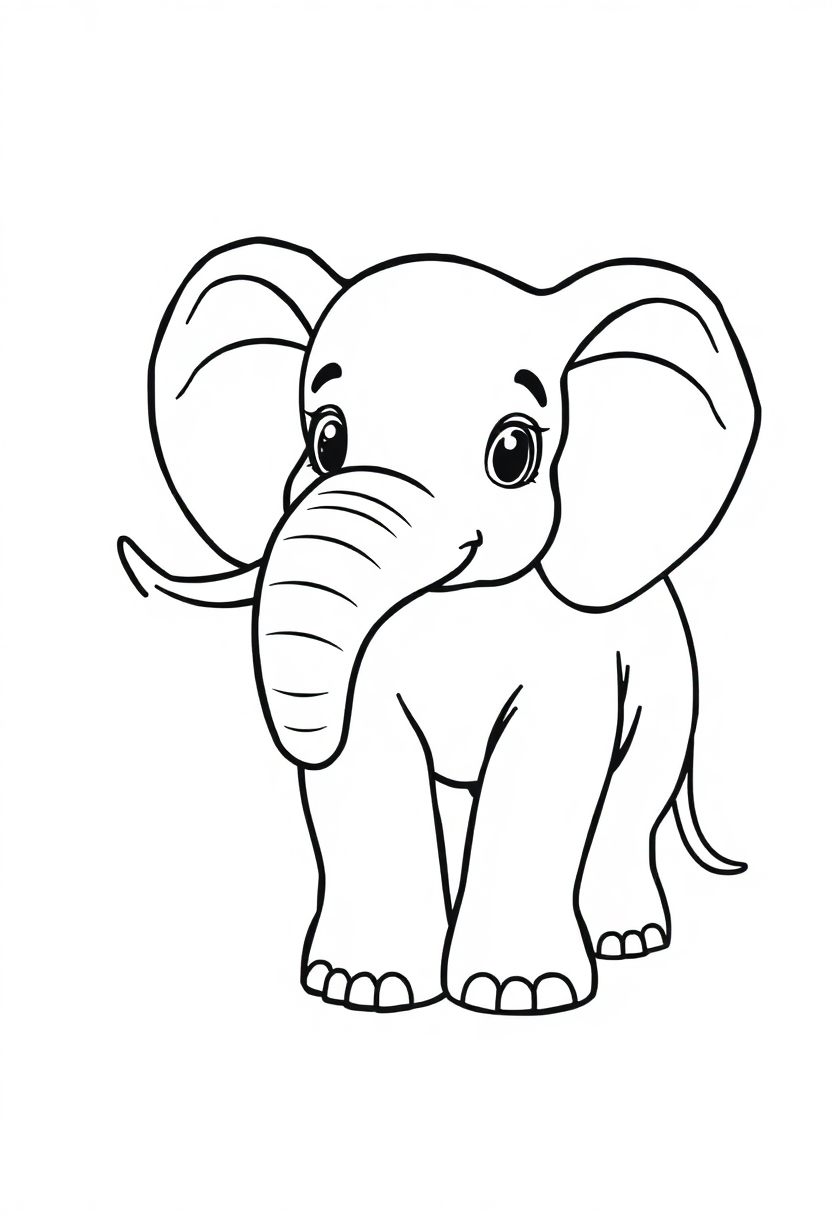 Letter E with Elephant coloring page for kids