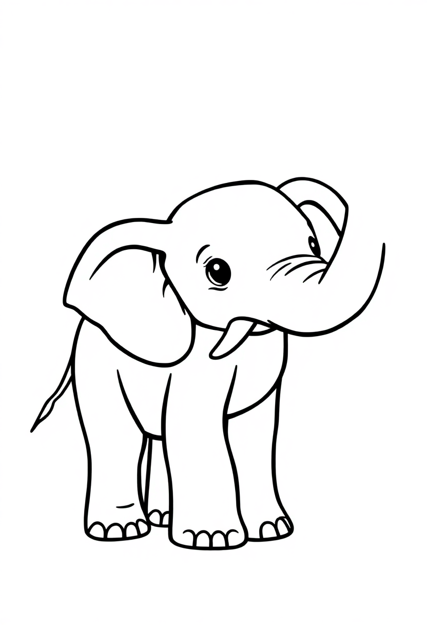 Letter E with Elephant coloring page for kids