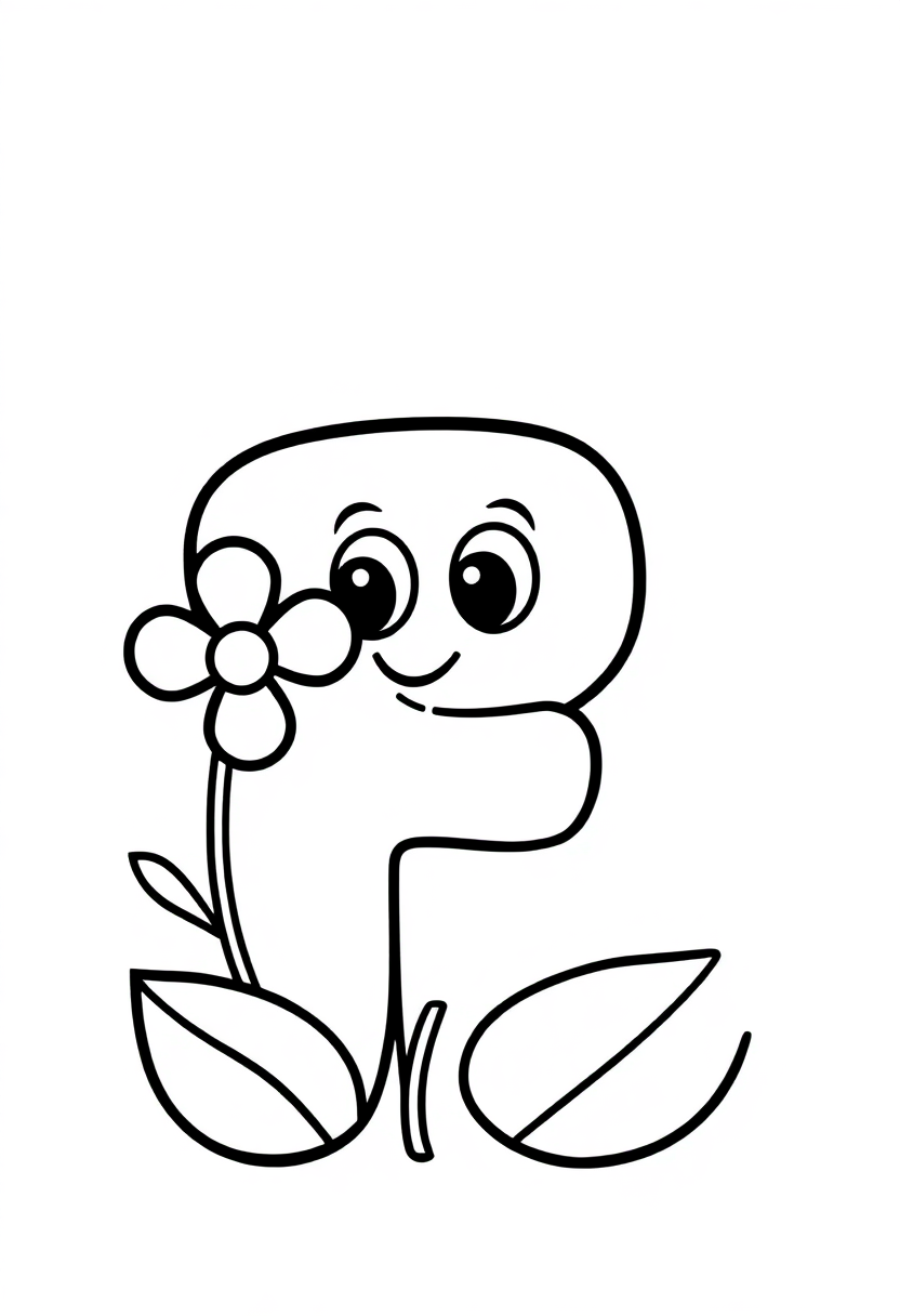 Letter F with Flower coloring page for kids