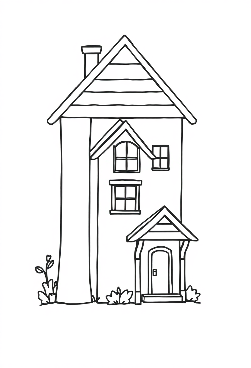 Letter H with House coloring page for kids
