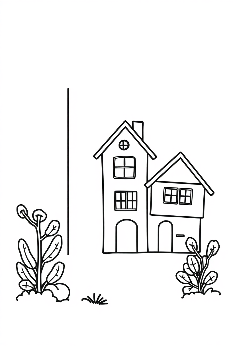 Letter H with House coloring page for kids