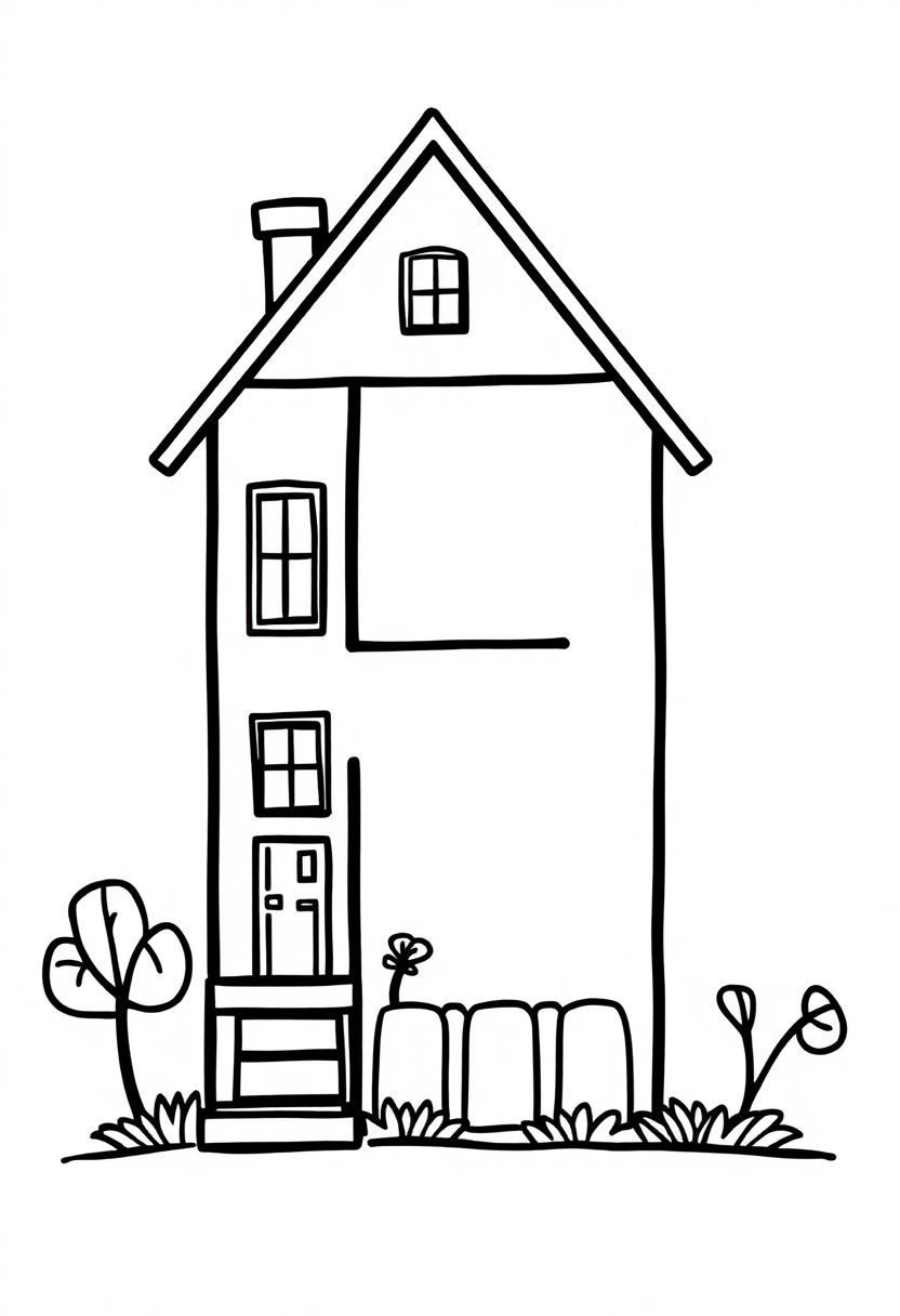 Letter H with House coloring page for kids