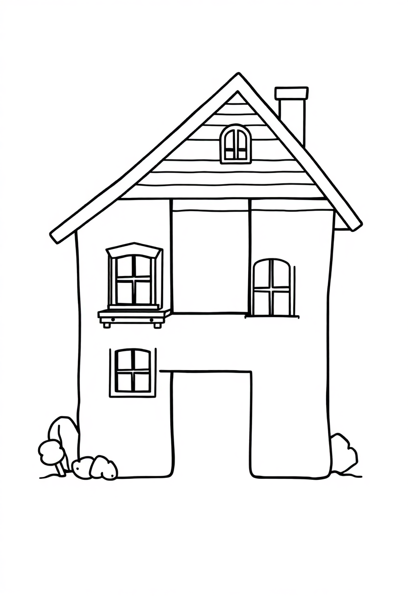 Letter H with House coloring page for kids