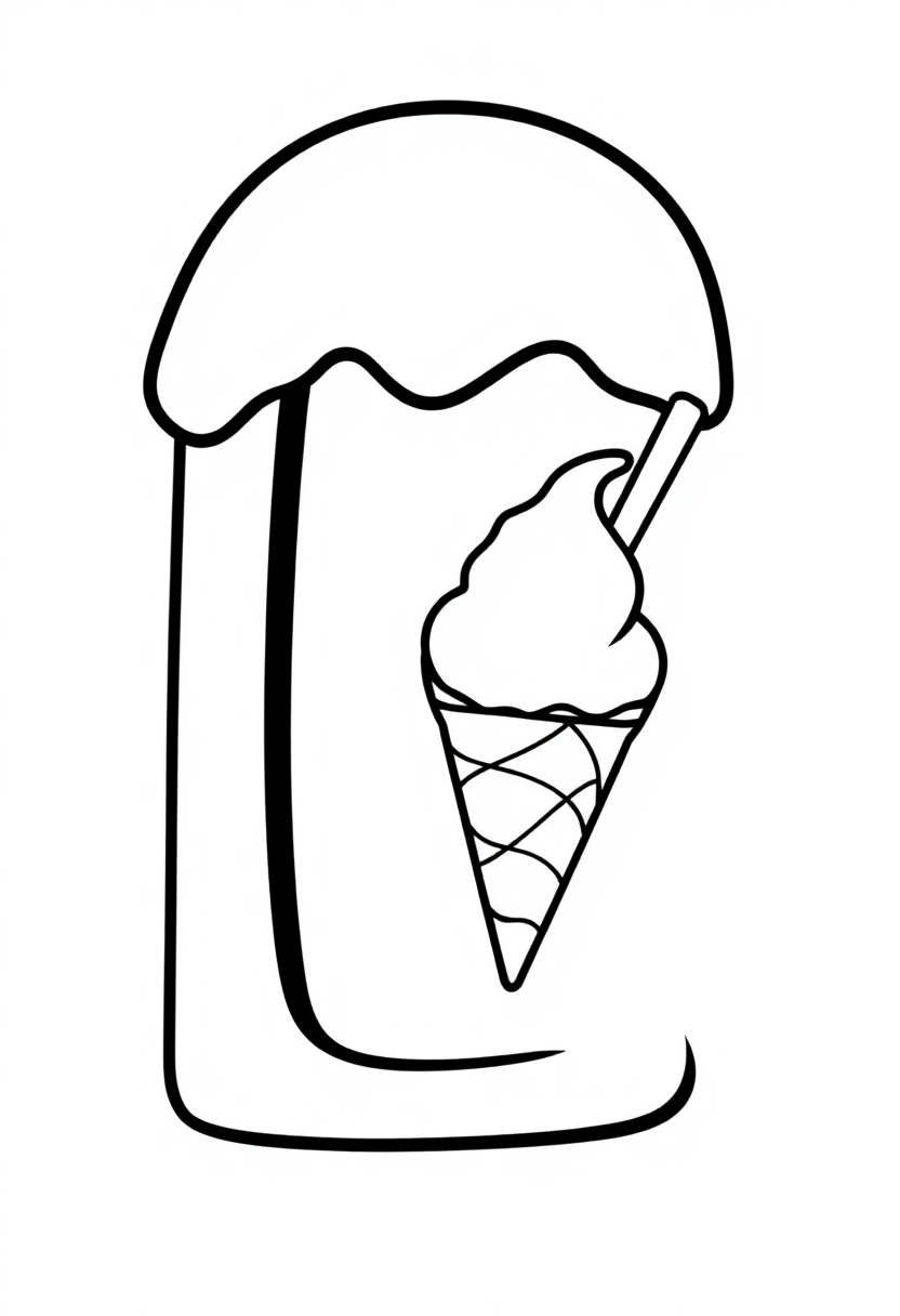 Letter I with Ice Cream coloring page for kids