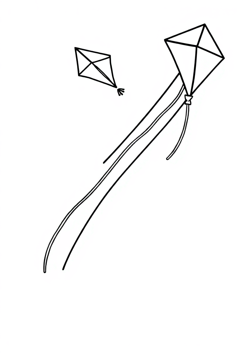Letter K with Kite coloring page for kids