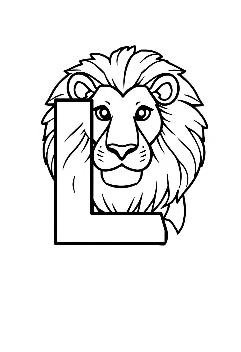 Letter L with Lion coloring page for kids