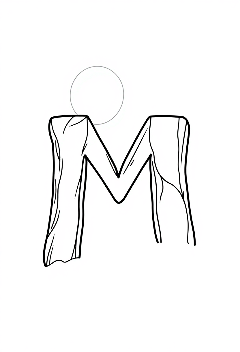 Letter M with Moon coloring page for kids
