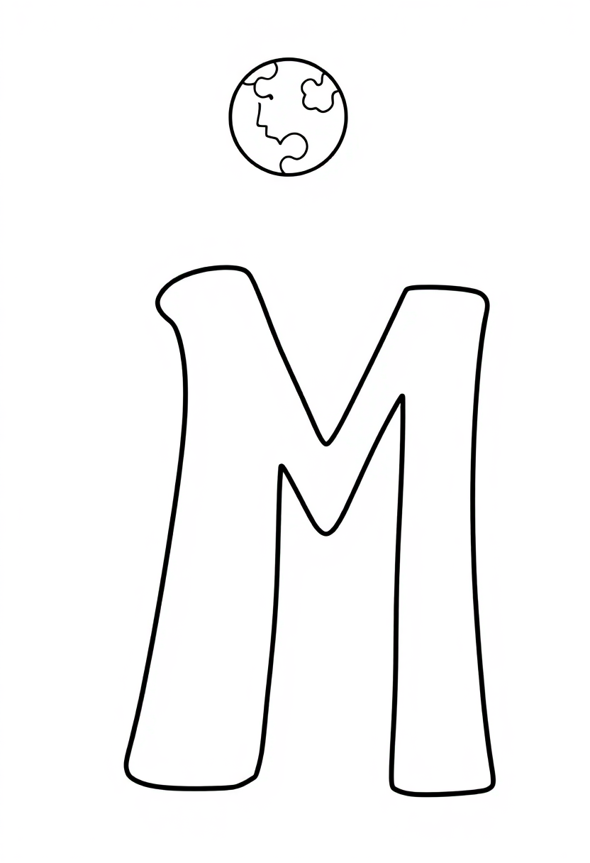 Letter M With Moon coloring pages