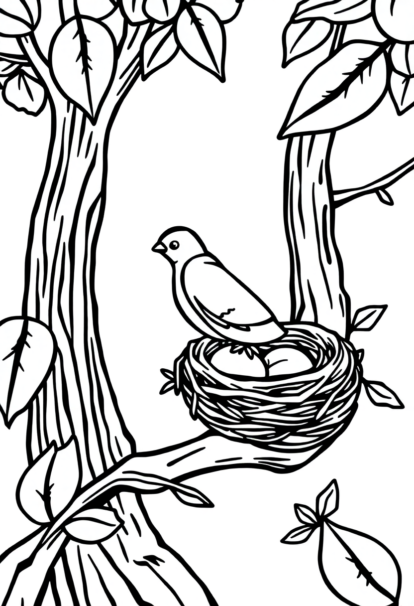 Letter N with Nest coloring page for kids