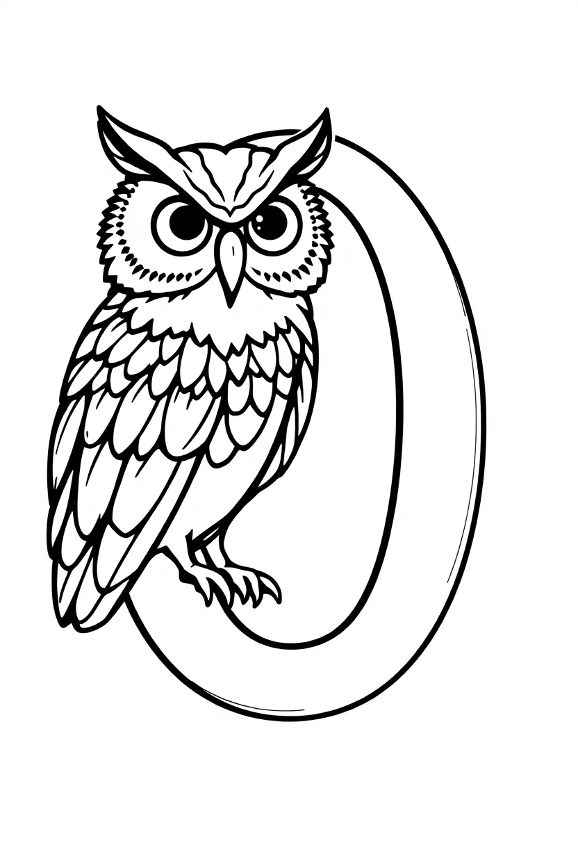 Letter O with Owl coloring page for kids