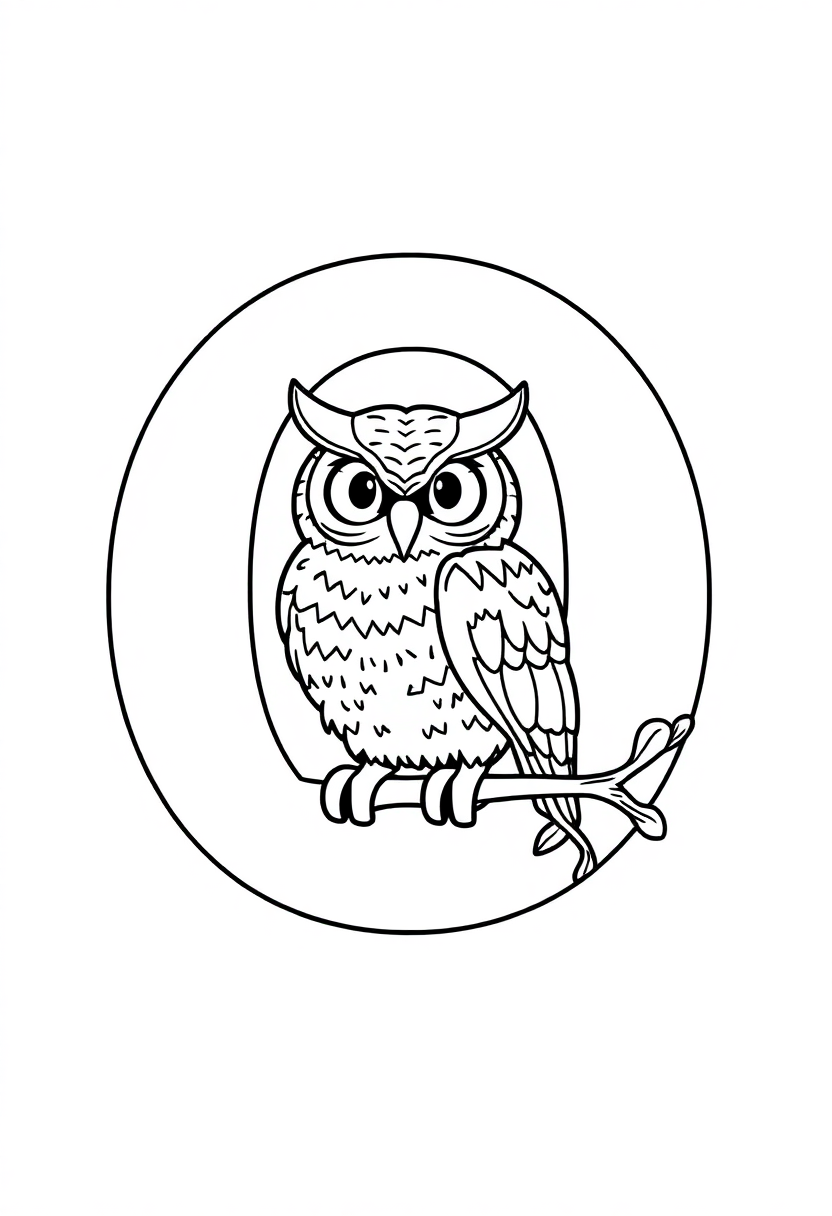 Letter O with Owl coloring page for kids